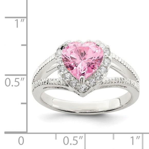 925 Sterling Silver Pink CZ (Cubic Zirconia) Heart Ring - Picture 3 of 6